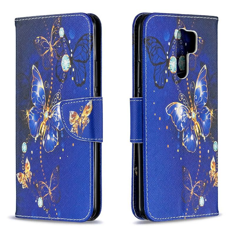 Capa Em Pele Para Xiaomi Redmi 9 Borboletas Incríveis