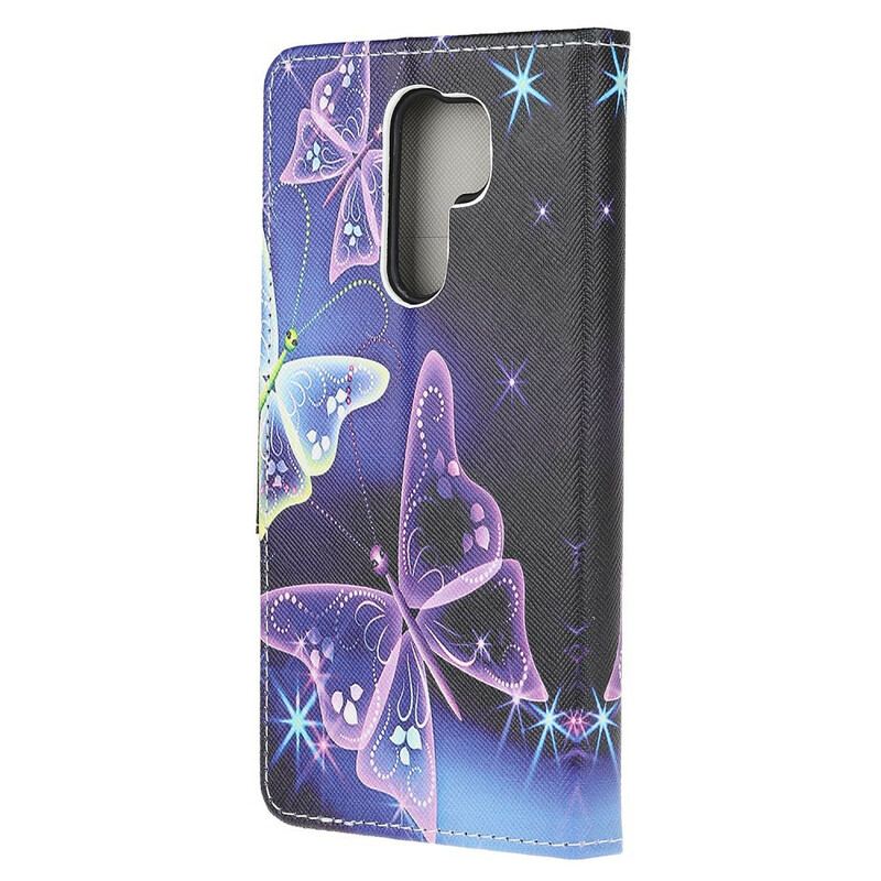 Capa Em Pele Para Xiaomi Redmi 9 Borboletas Neon