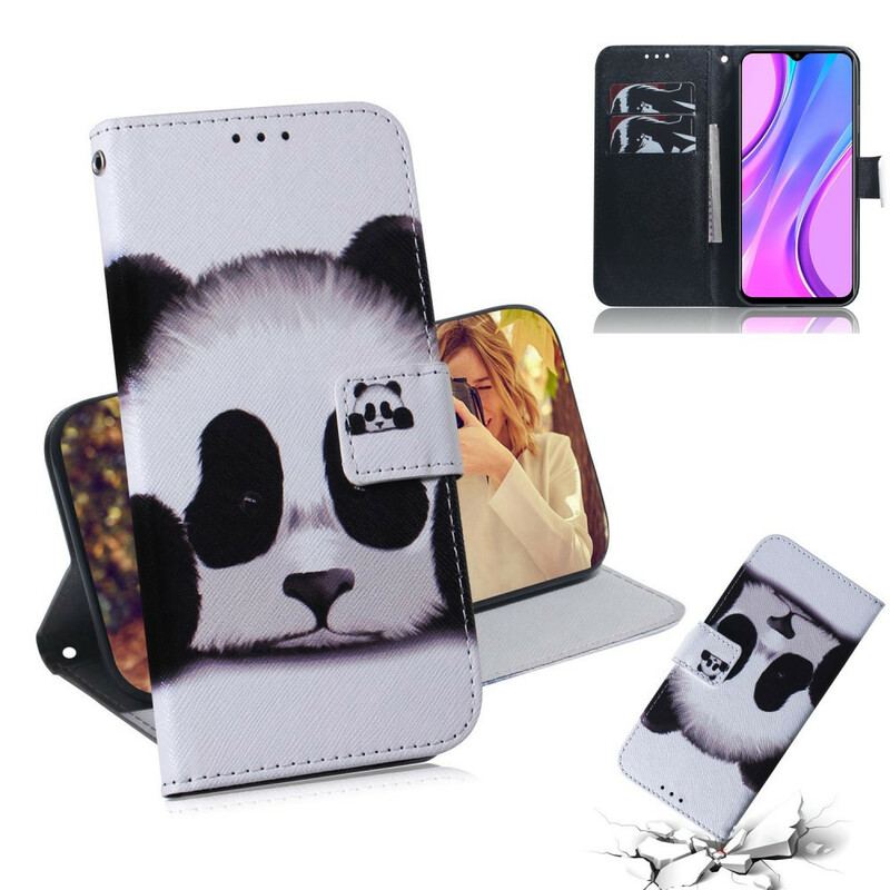 Capa Em Pele Para Xiaomi Redmi 9 Cara De Panda