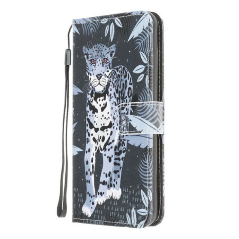 Capa Em Pele Para Xiaomi Redmi 9 De Cordão Leopardo Strappy