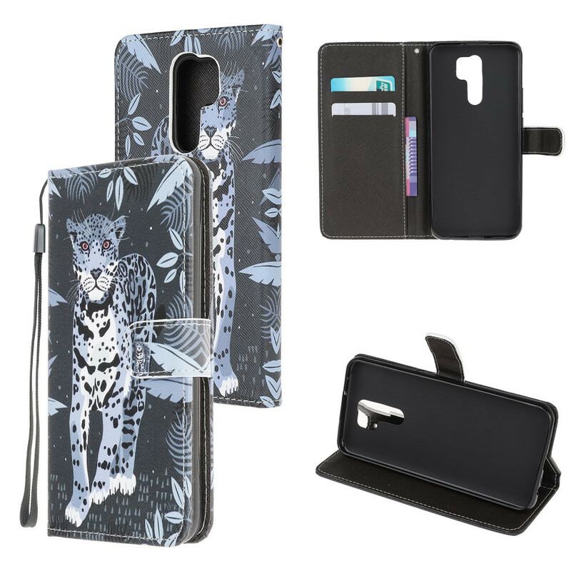 Capa Em Pele Para Xiaomi Redmi 9 De Cordão Leopardo Strappy