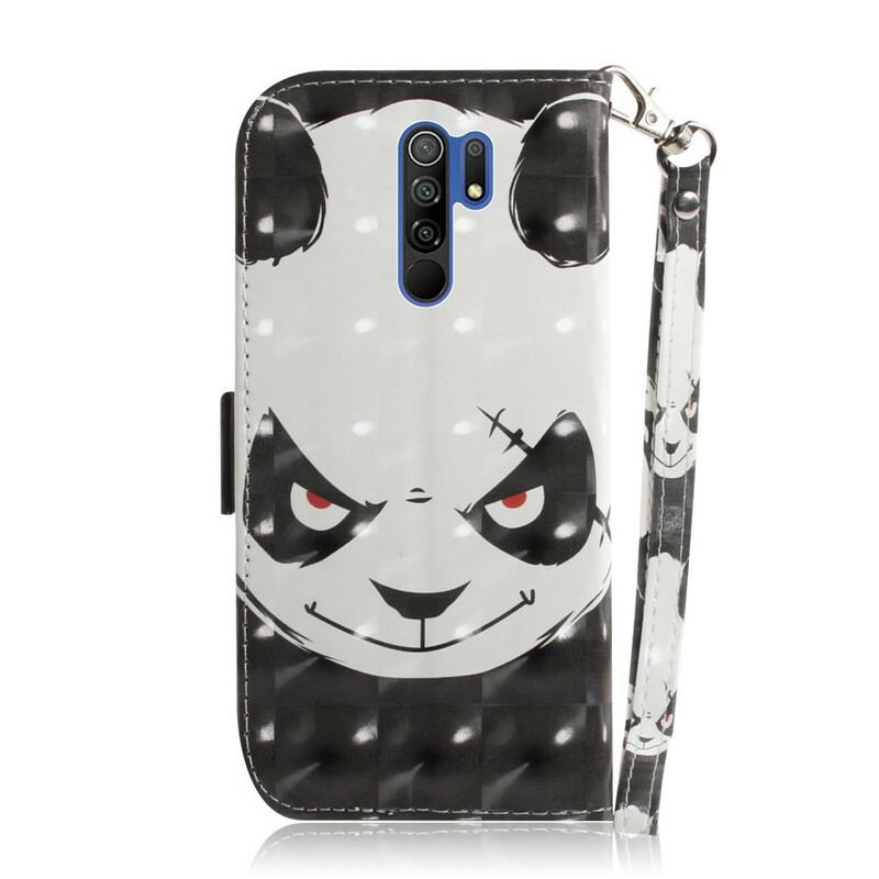 Capa Em Pele Para Xiaomi Redmi 9 De Cordão Panda Irritado Com Cordão