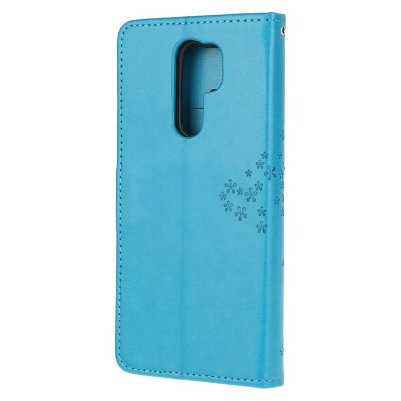 Capa Em Pele Para Xiaomi Redmi 9 De Cordão Tanga E Corujas