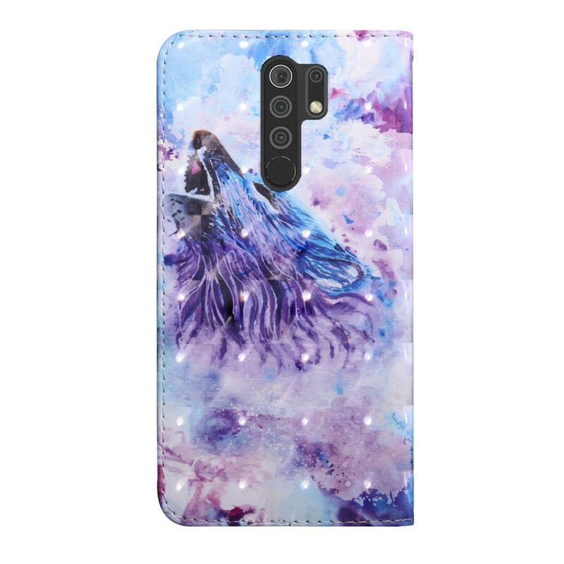 Capa Flip Para Xiaomi Redmi 9 Aquarela Lobo