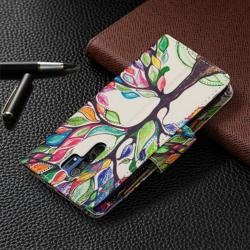 Capa Flip Para Xiaomi Redmi 9 Bolso De Árvore Com Zíper