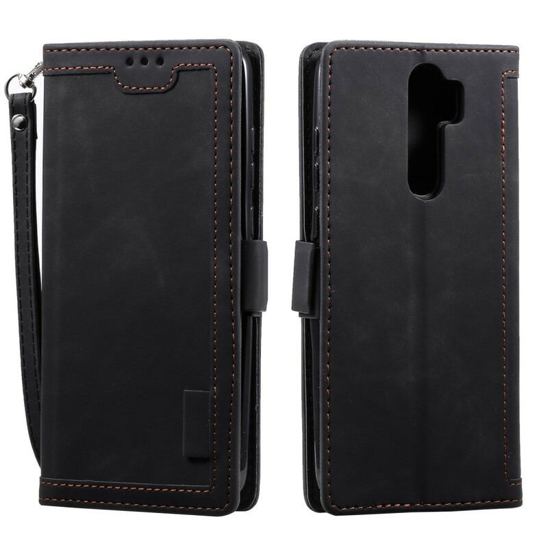 Capa Flip Para Xiaomi Redmi 9 Contornos Reforçados Com Couro Sintético Em Dois Tons