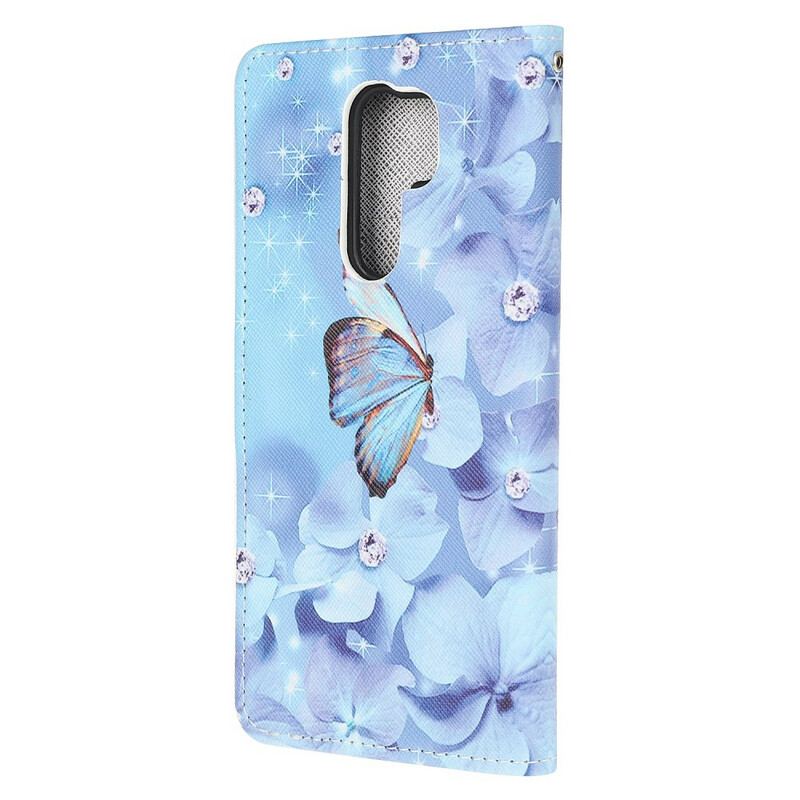 Capa Flip Para Xiaomi Redmi 9 De Cordão Borboletas Strappy Diamond