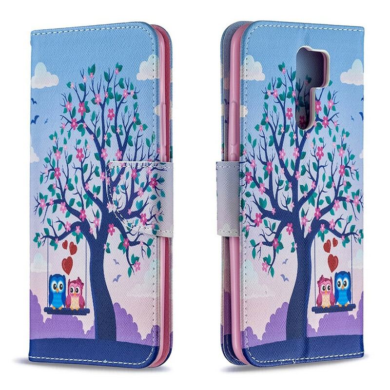 Capa Flip Para Xiaomi Redmi 9 Corujas No Balanço