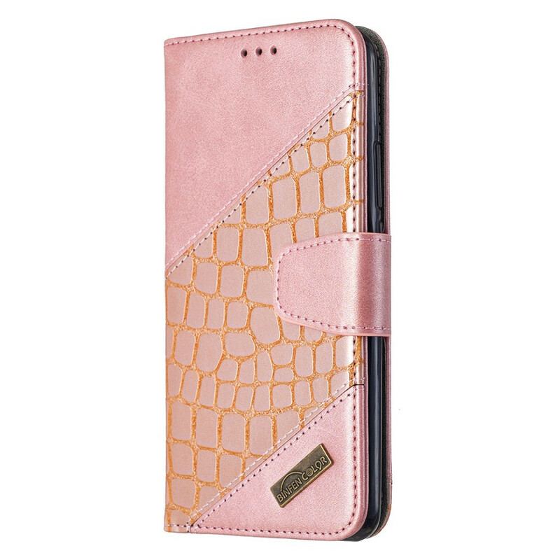 Capa Flip Para Xiaomi Redmi 9 Efeito Clássico De Pele De Crocodilo