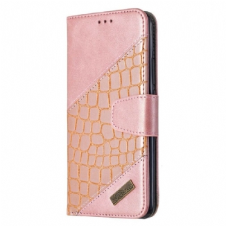 Capa Flip Para Xiaomi Redmi 9 Efeito Clássico De Pele De Crocodilo