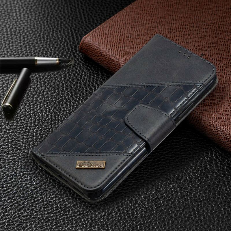 Capa Flip Para Xiaomi Redmi 9 Efeito Clássico De Pele De Crocodilo