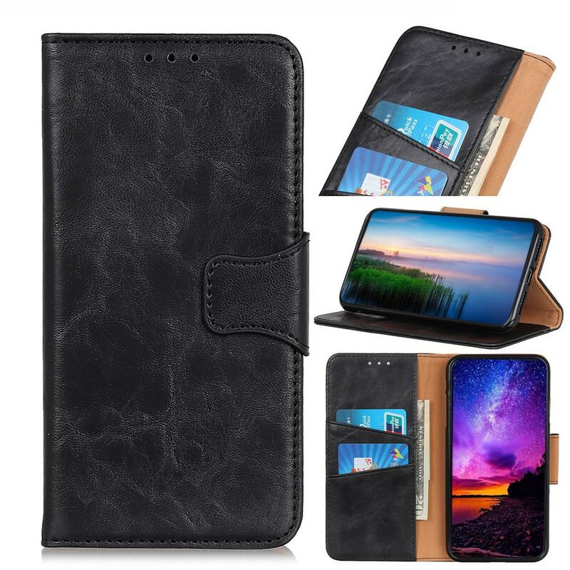 Capa Flip Para Xiaomi Redmi 9 Fecho Reversível De Couro Rachado