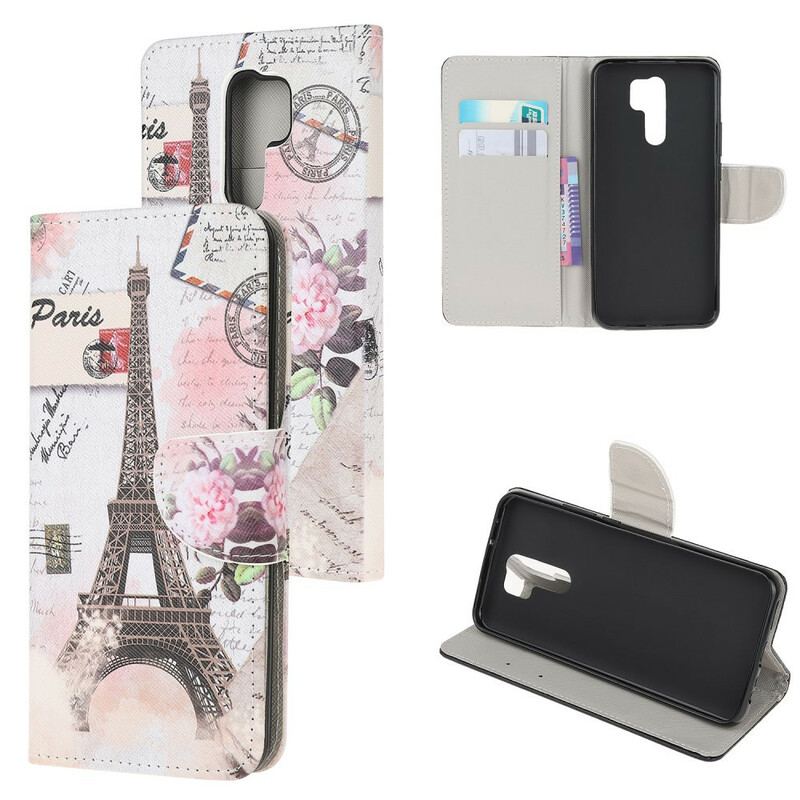 Capa Flip Para Xiaomi Redmi 9 Torre Eiffel Retrô