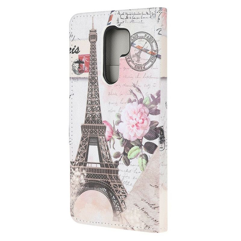 Capa Flip Para Xiaomi Redmi 9 Torre Eiffel Retrô