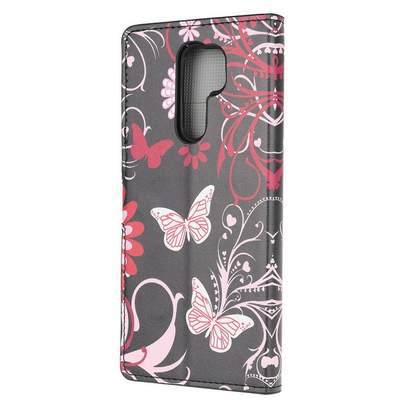 Capa Folio Para Xiaomi Redmi 9 Borboletas E Flores