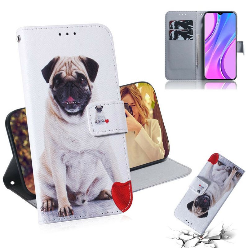 Capa Folio Para Xiaomi Redmi 9 Cachorro Pug