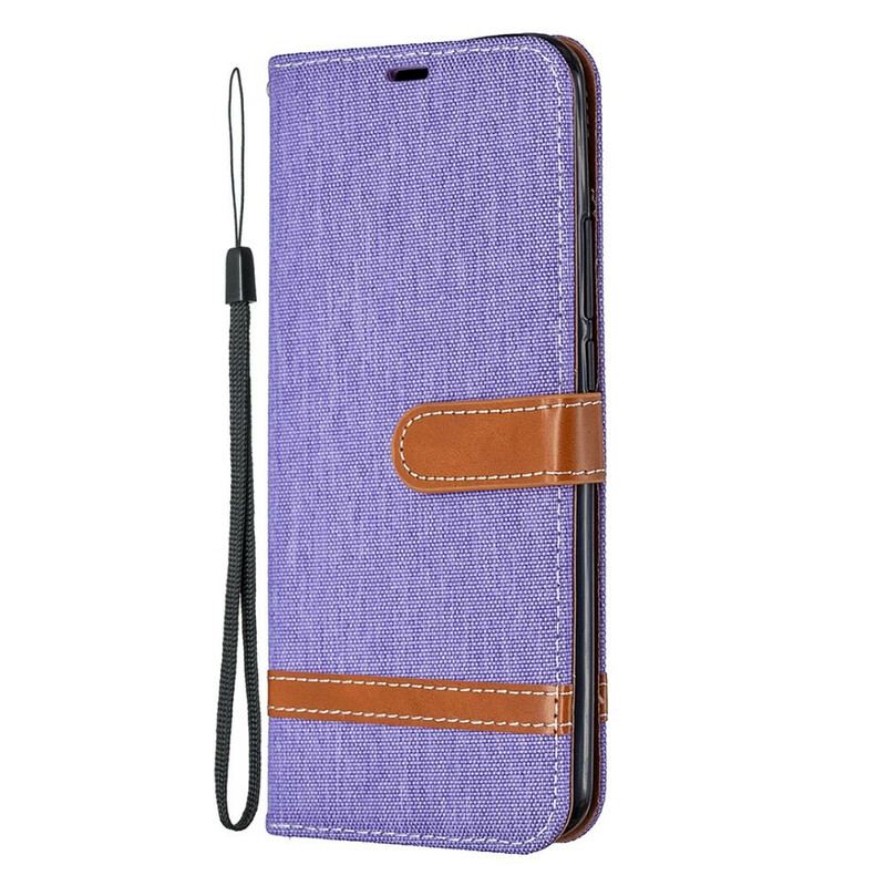 Capa Folio Para Xiaomi Redmi 9 De Cordão Correia Efeito Tecido E Couro