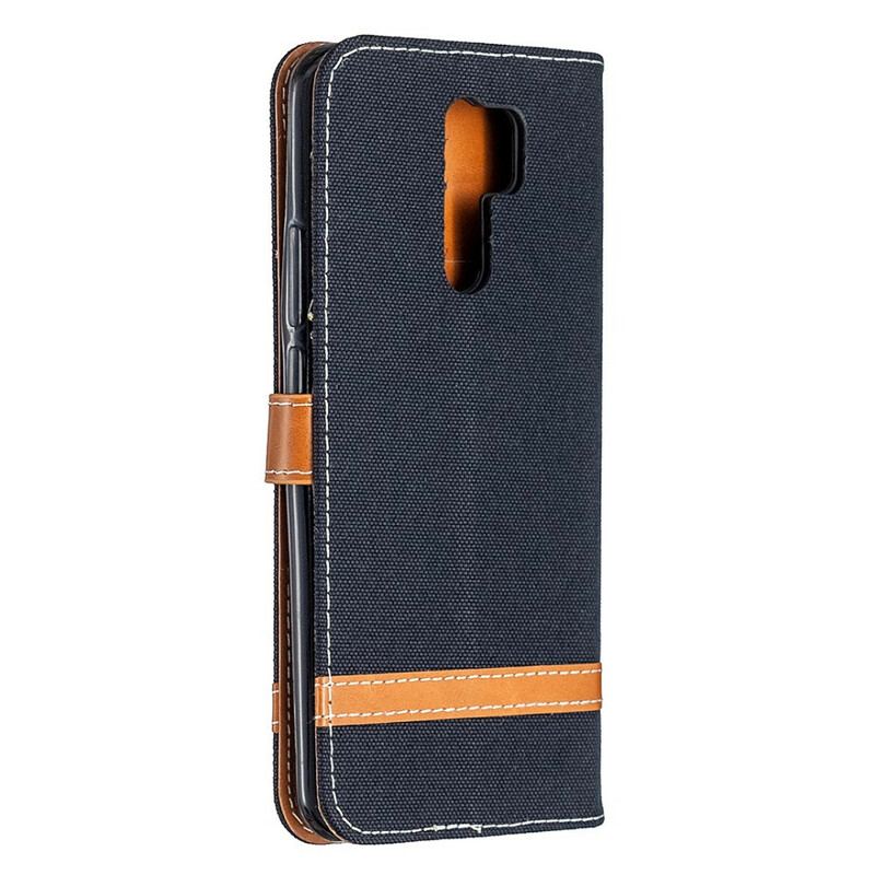 Capa Folio Para Xiaomi Redmi 9 De Cordão Correia Efeito Tecido E Couro