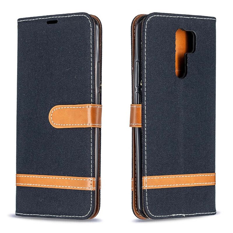 Capa Folio Para Xiaomi Redmi 9 De Cordão Correia Efeito Tecido E Couro