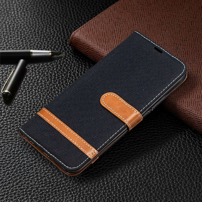 Capa Folio Para Xiaomi Redmi 9 De Cordão Correia Efeito Tecido E Couro