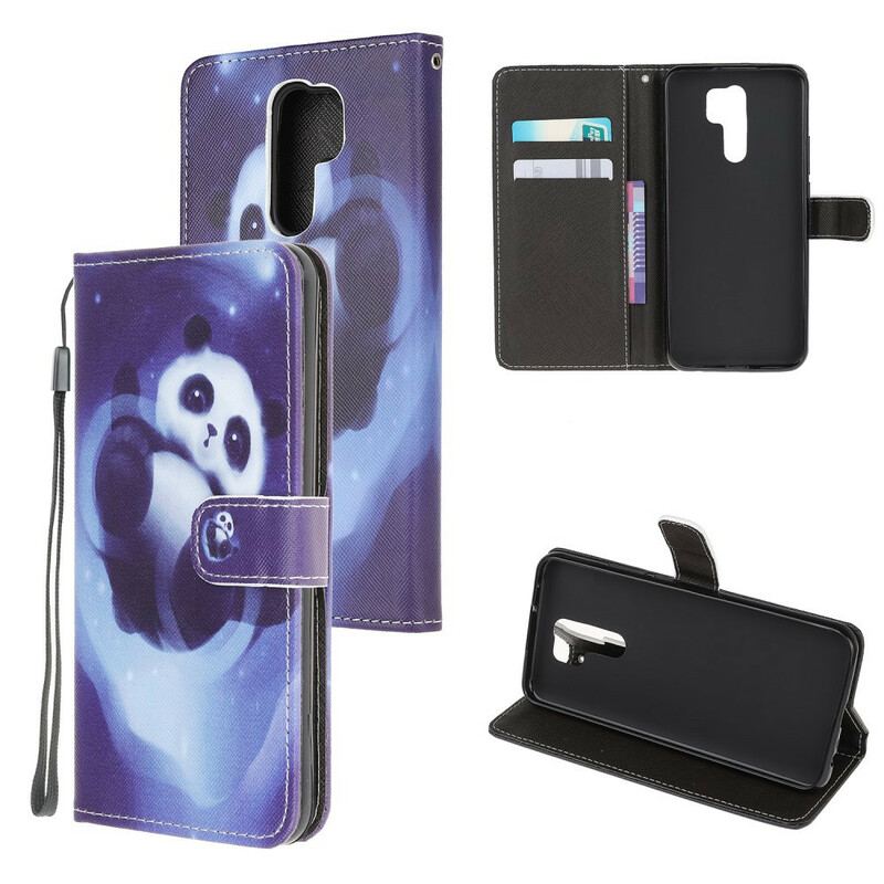 Capa Folio Para Xiaomi Redmi 9 De Cordão Espaço Panda Com Lanyard