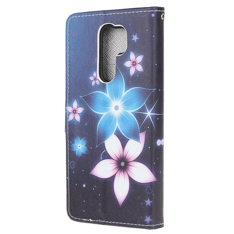 Capa Folio Para Xiaomi Redmi 9 De Cordão Flores De Cinta Lunar