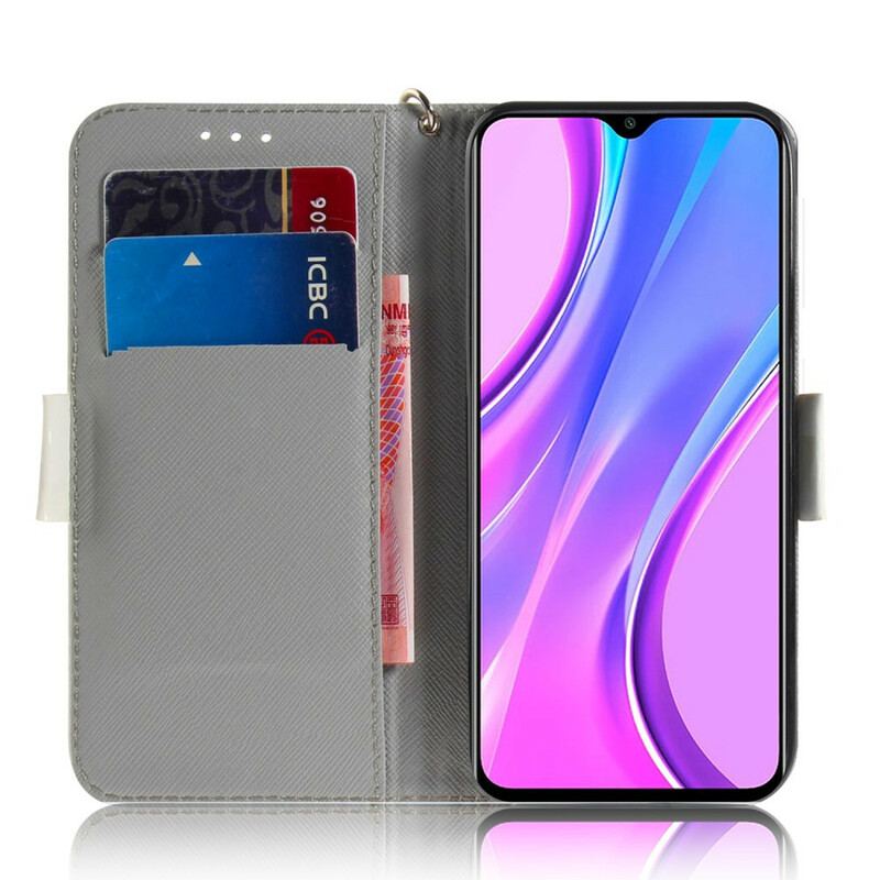 Capa Folio Para Xiaomi Redmi 9 De Cordão Ramo Florido Com Alça