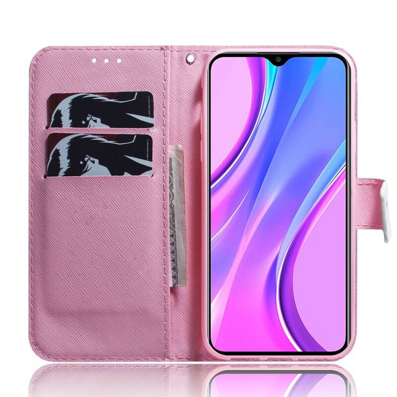 Capa Folio Para Xiaomi Redmi 9 Flor Rosa Empoeirado