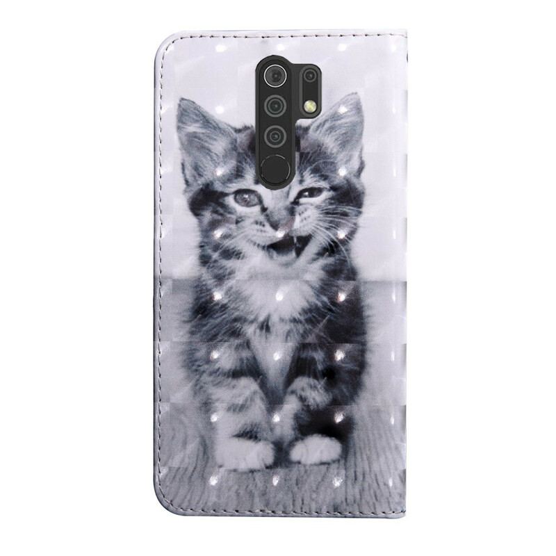 Capa Folio Para Xiaomi Redmi 9 Gato Preto E Branco