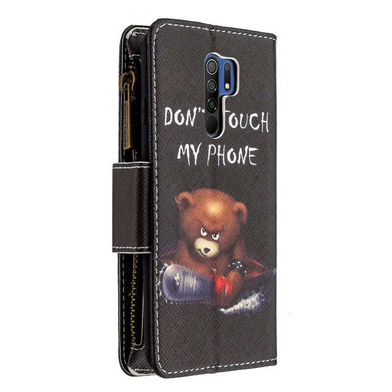 Capa Folio Para Xiaomi Redmi 9 Urso De Bolso Com Zíper