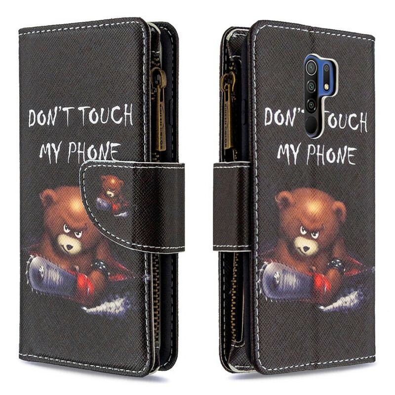 Capa Folio Para Xiaomi Redmi 9 Urso De Bolso Com Zíper