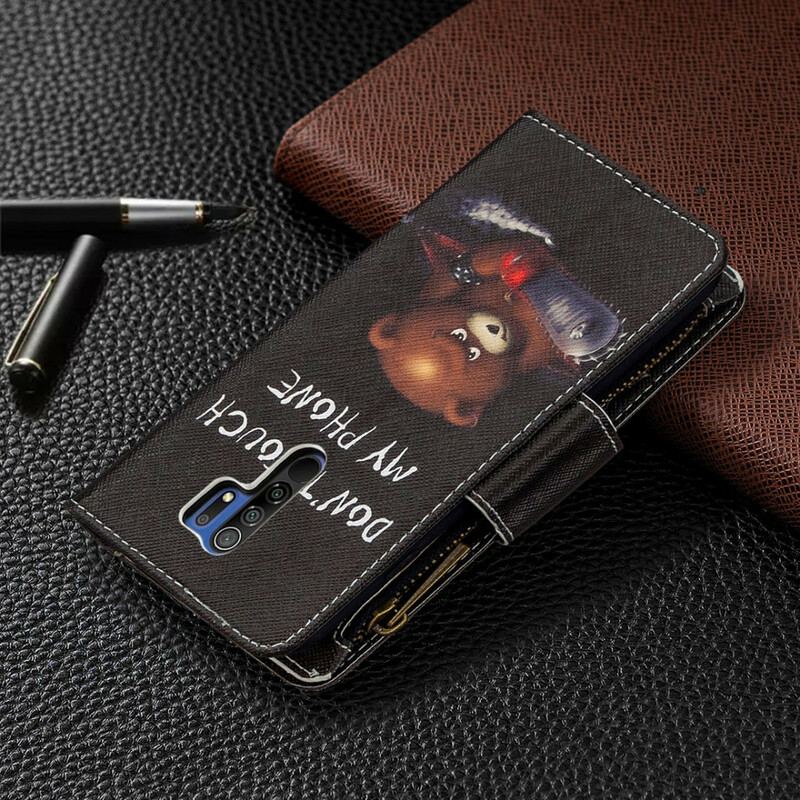 Capa Folio Para Xiaomi Redmi 9 Urso De Bolso Com Zíper