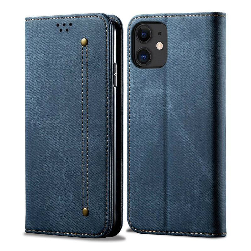 Capa De Celular Para iPhone 12 Mini Flip Textura De Jeans De Couro Sintético