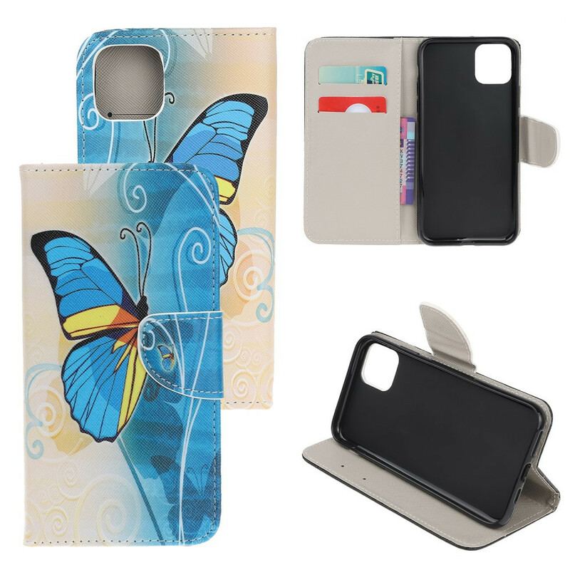 Capa De Couro Para iPhone 12 Mini Borboleta Colorida