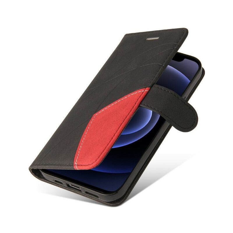 Capa De Couro Para iPhone 12 Mini Couro Sintético Com Design De Dois Tons