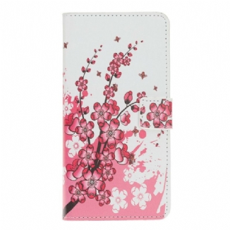 Capa Em Pele Para iPhone 12 Mini Flores Tropicais