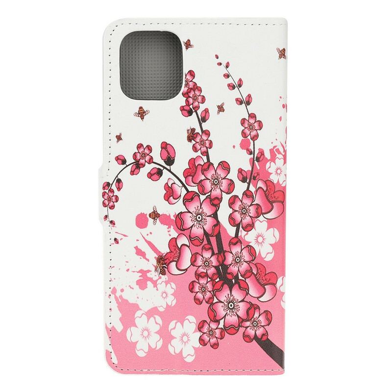 Capa Em Pele Para iPhone 12 Mini Flores Tropicais