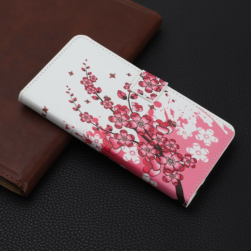 Capa Em Pele Para iPhone 12 Mini Flores Tropicais