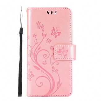 Capa Flip Para iPhone 12 Mini Cordão De Borboletas E Flores