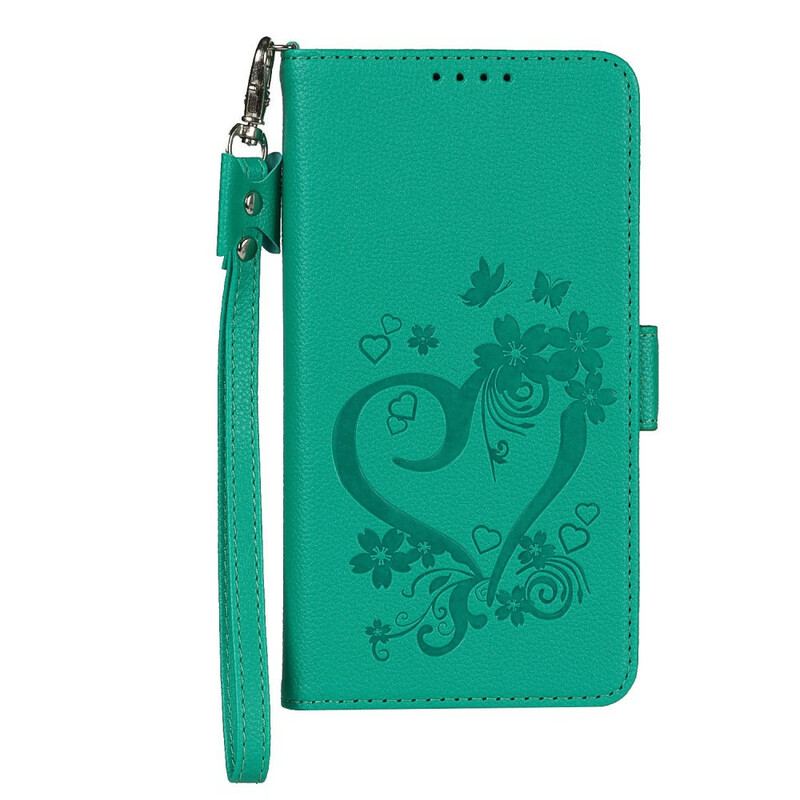 Capa Flip Para iPhone 12 Mini De Cordão Coração De Tiras