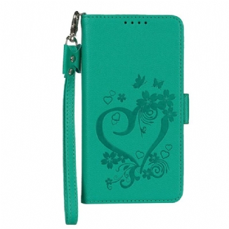 Capa Flip Para iPhone 12 Mini De Cordão Coração De Tiras