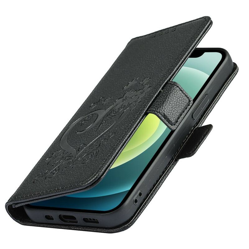 Capa Flip Para iPhone 12 Mini De Cordão Coração De Tiras