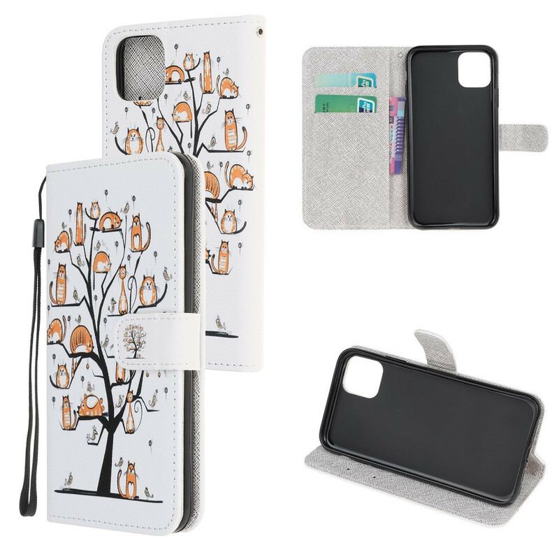 Capa Flip Para iPhone 12 Mini De Cordão Gatos Divertidos Com Alça