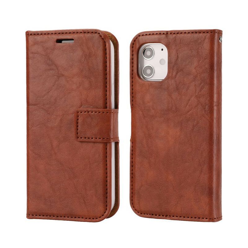 Capa Capa Folio Para iPhone 12 Mini Estilo De Couro Envelhecido Destacável