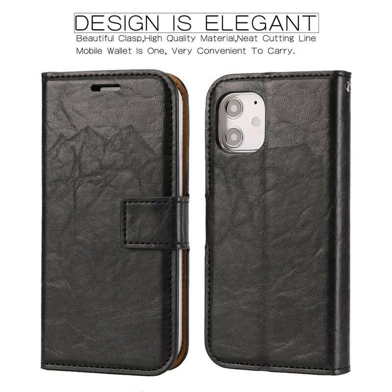 Capa Capa Folio Para iPhone 12 Mini Estilo De Couro Envelhecido Destacável