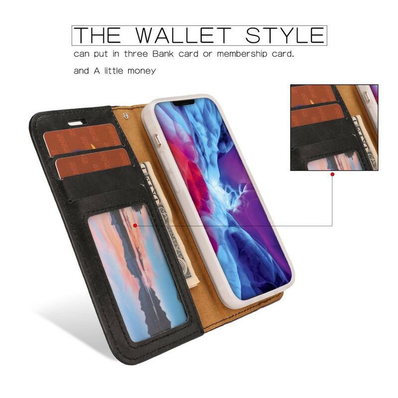 Capa Capa Folio Para iPhone 12 Mini Estilo De Couro Envelhecido Destacável