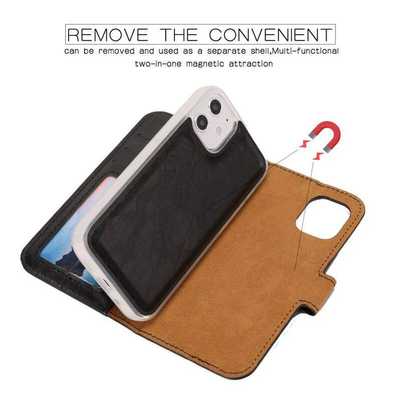 Capa Capa Folio Para iPhone 12 Mini Estilo De Couro Envelhecido Destacável