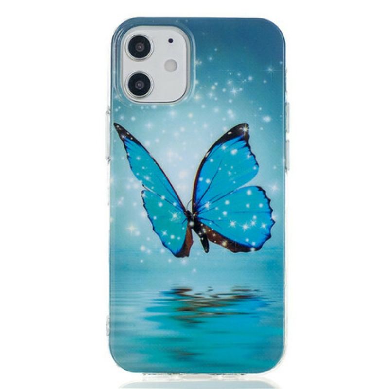 Capa Para iPhone 12 Mini Borboleta Azul Fluorescente