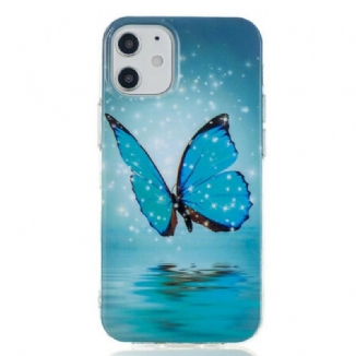 Capa Para iPhone 12 Mini Borboleta Azul Fluorescente