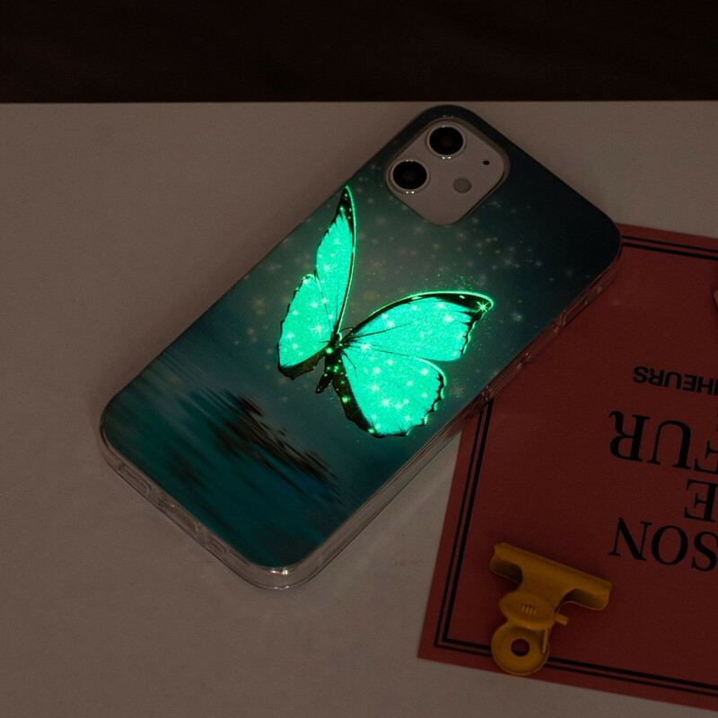 Capa Para iPhone 12 Mini Borboleta Azul Fluorescente